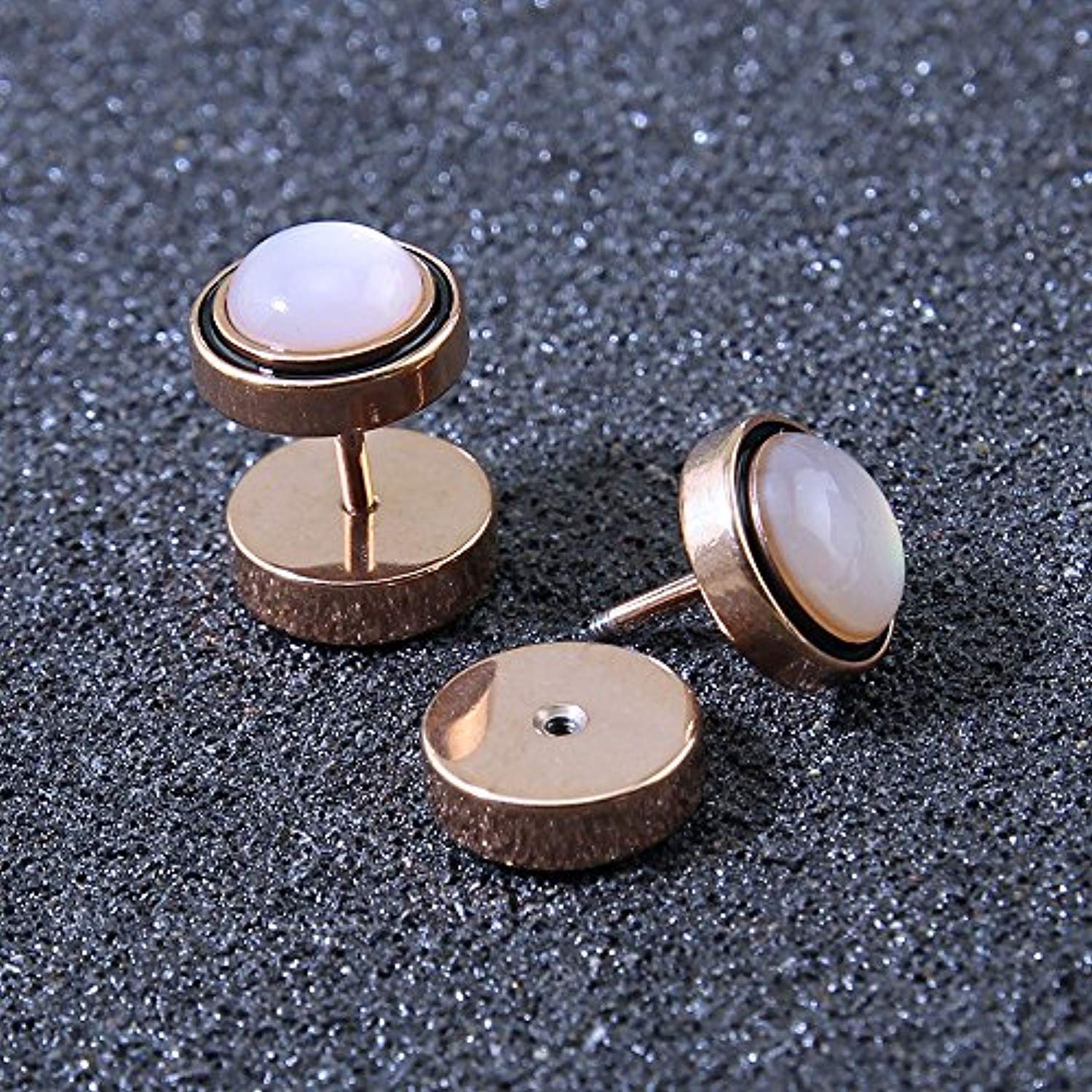 Rose Gold Men Women Stainless Steel Cheater Ear Plugs Gauges Illusion Tunnel Earring Studs