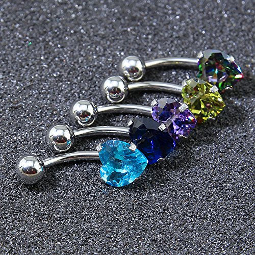 10pcs Round, Heart, Square, Star Cubic Zirconia Belly Button Rings-Economic Set