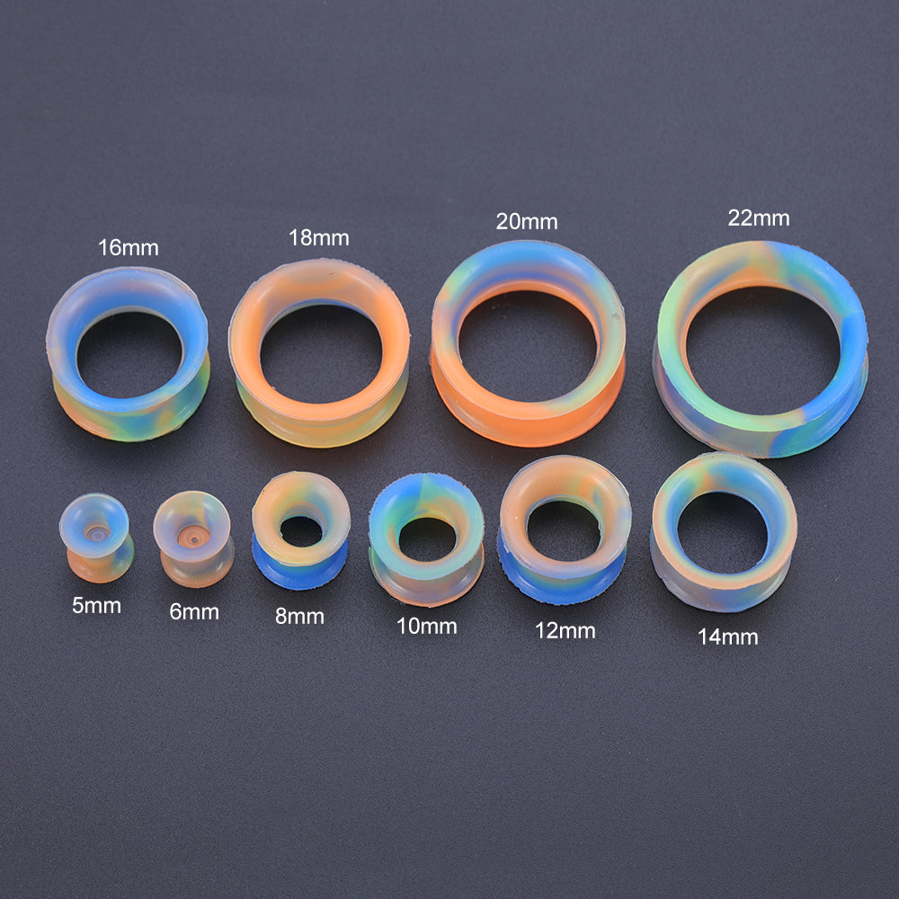 5-22mm-Thin-Silicone-Flexible-Blue-Green-Orange-Ear-Tunnels-Double-Flared-Expander-Ear-Stretchers