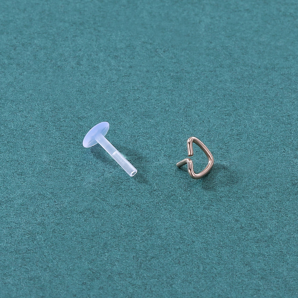16G Rose Gold & Sliver Heart Shape Labret Rings Arcylic Conch Tragus Helix Monroe Lip Piercing