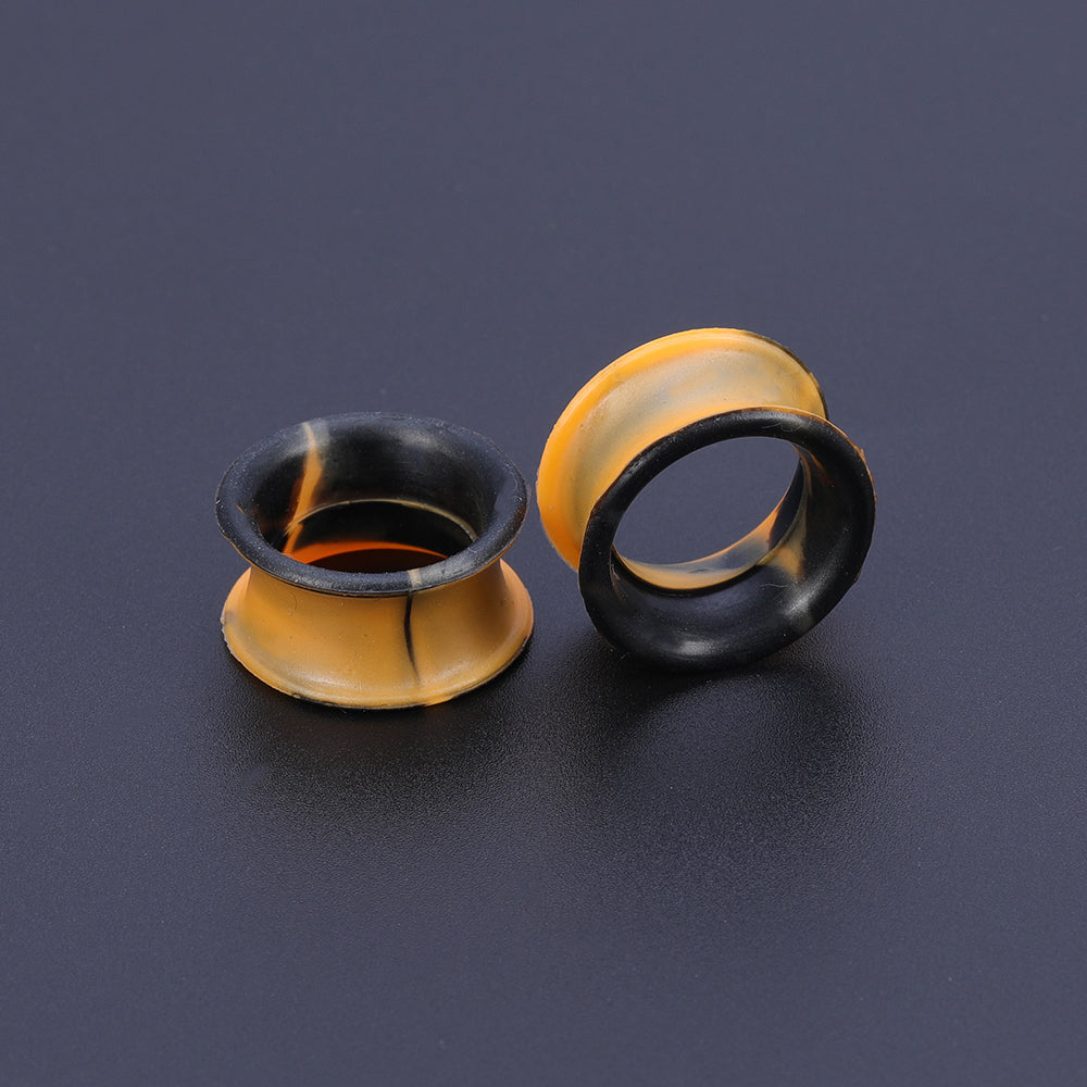 5-22mm-Thin-Silicone-Flexible-Black-Orange-Ear-Tunnels-Double-Flared-Expander-Ear-Stretchers