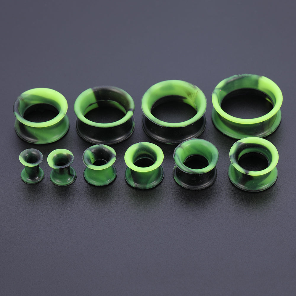 5-22mm-Thin-Silicone-Flexible-Green-Black-Ear-Tunnels-Double-Flared-Expander-Ear-Gauges