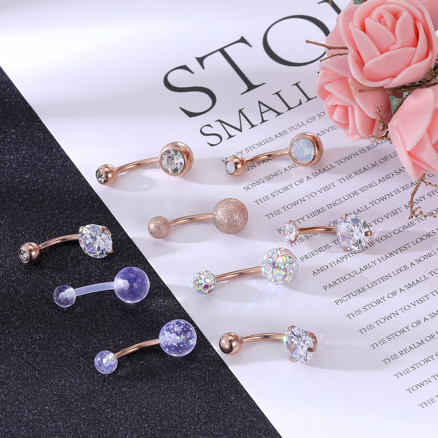 14g-Rose-Gold-Belly-Button-Rings-Crystal-Opal-Navel-Piercing