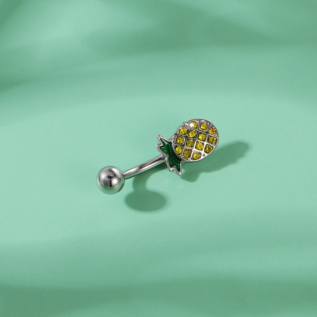 Pineapple-Belly-Button-Rings-Inlay-Yellow-Crystals