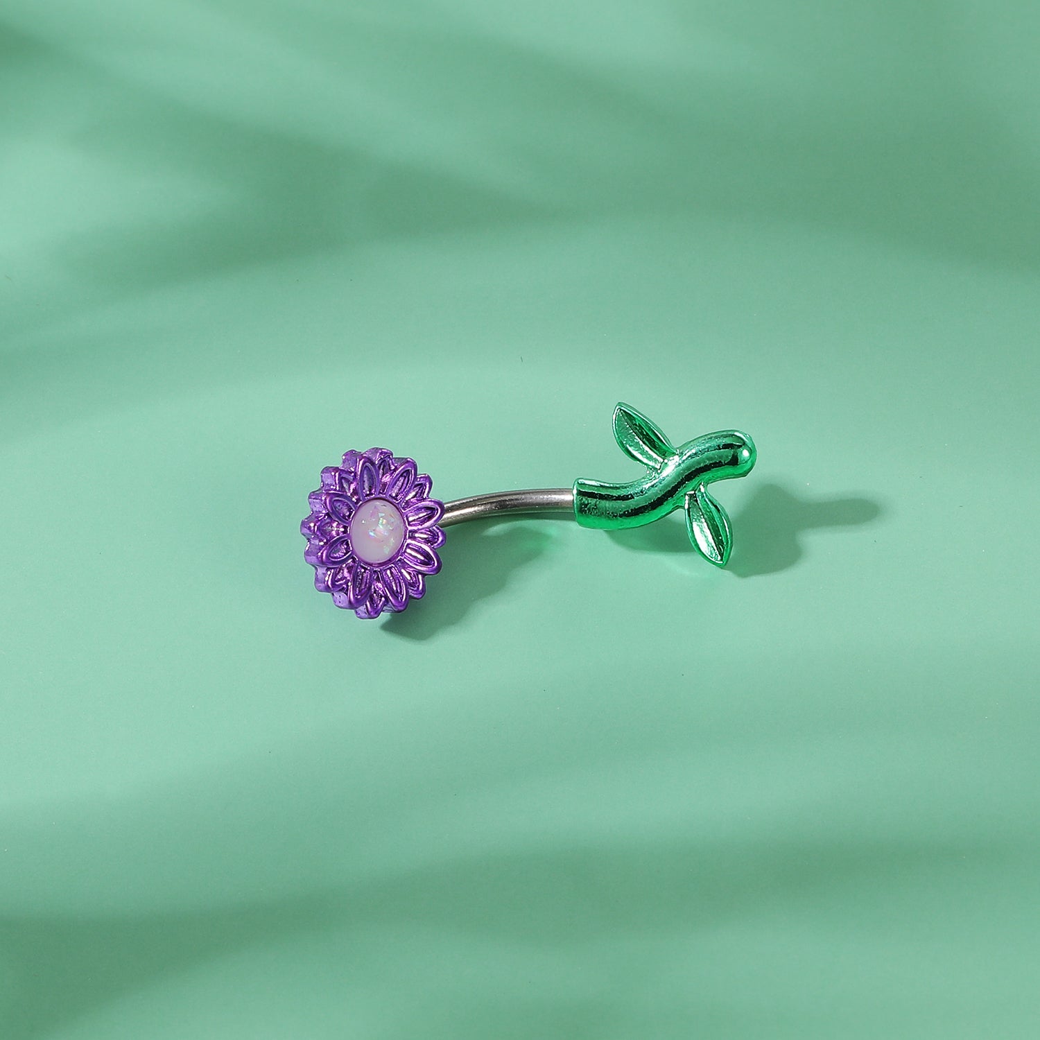 Purple-Flower-Belly-Button-Rings-with-Artificial-Opal-Stone