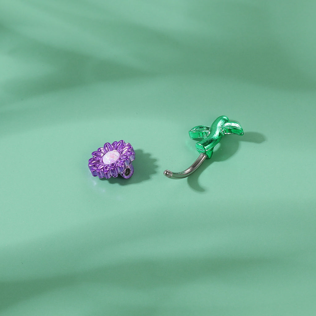 Purple-Flower-Belly-Button-Rings-with-Artificial-Opal-Stone