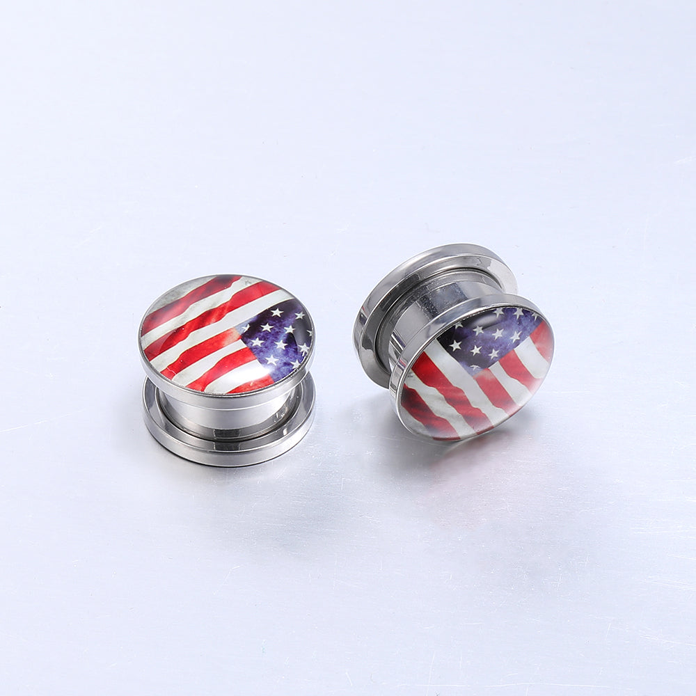 Plugs-and-Tuunels-US-Flag-Stainless-Steel-Ear-Gauges-for-Women-Men