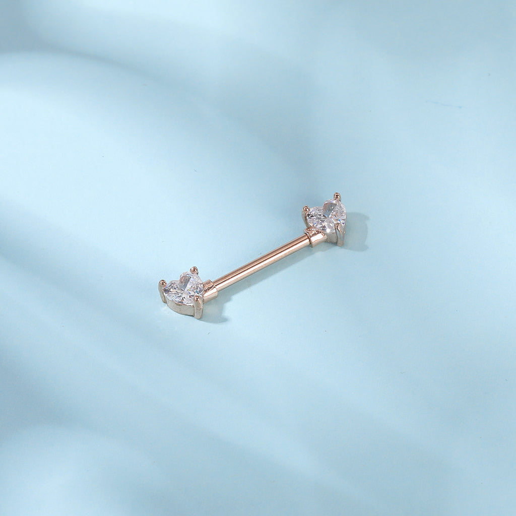 2pcs 14G Heart Crystal Nipple Barbell Ring Rose Gold Claw Nipple Piercing