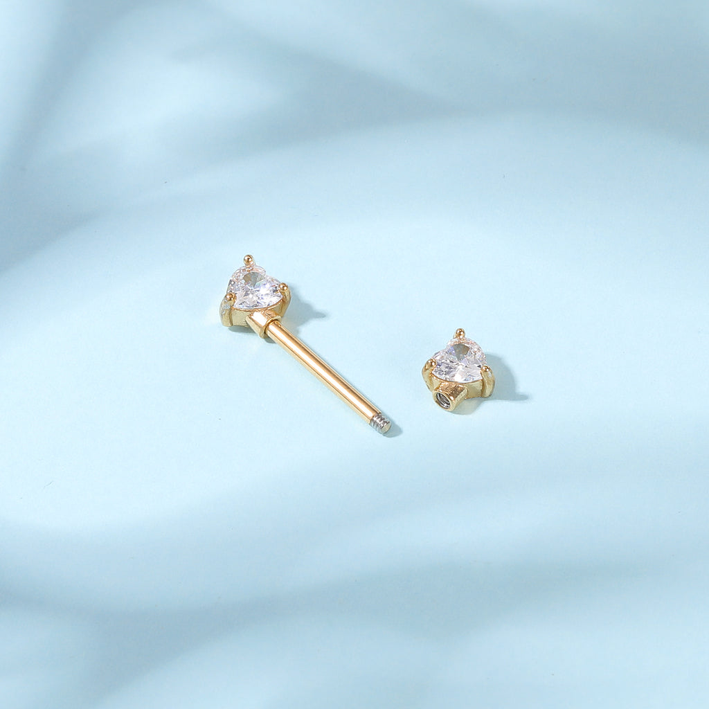 2pcs 14G Heart Crystal Nipple Barbell Ring Gold Claw Nipple Piercing