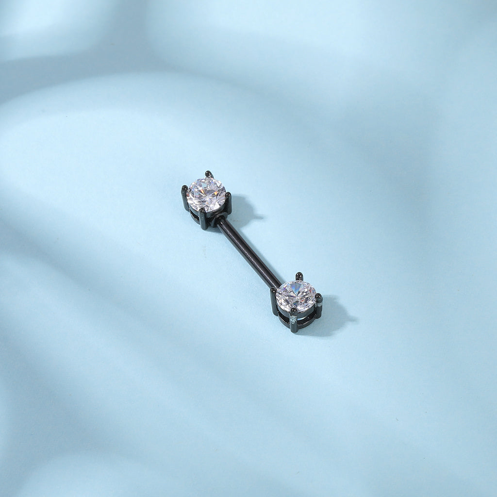 2pcs 14G Simple Nipple Barbell Ring Claw Crystal Black Nipple Piercing