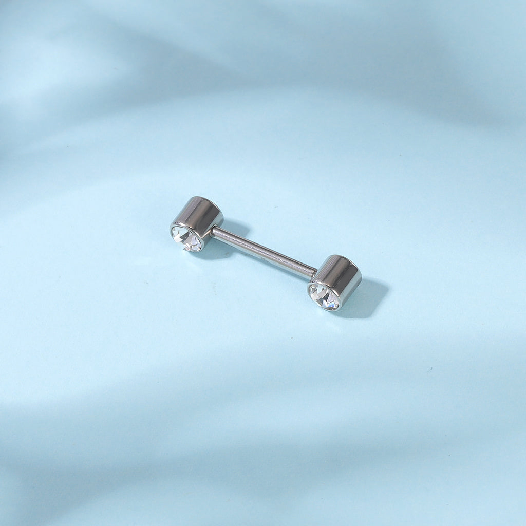 2pcs 14G Simple Nipple Barbell Ring Round Crystal Silver Nipple Piercing