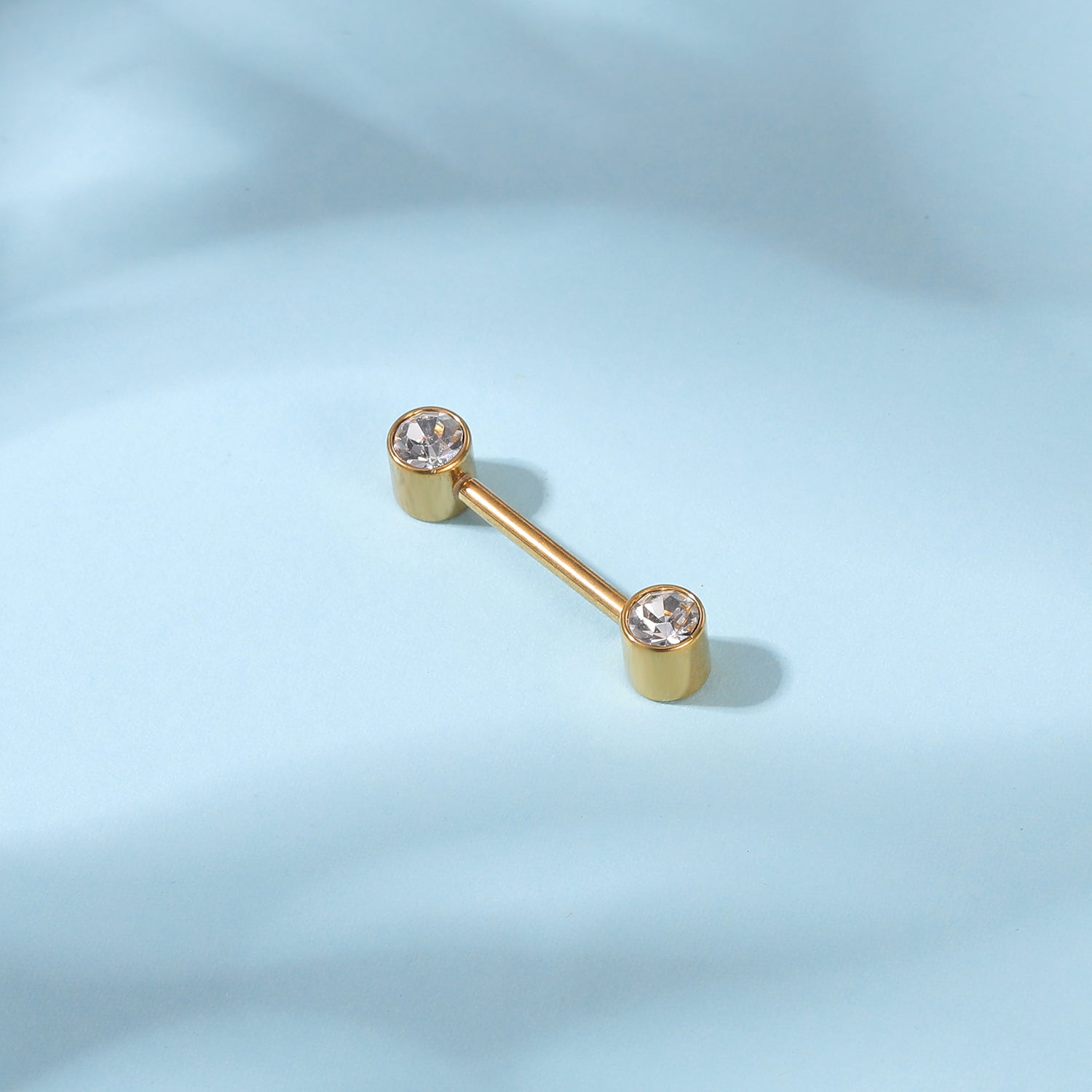 2pcs 14G Simple Nipple Barbell Ring Round Crystal Gold Nipple Piercing