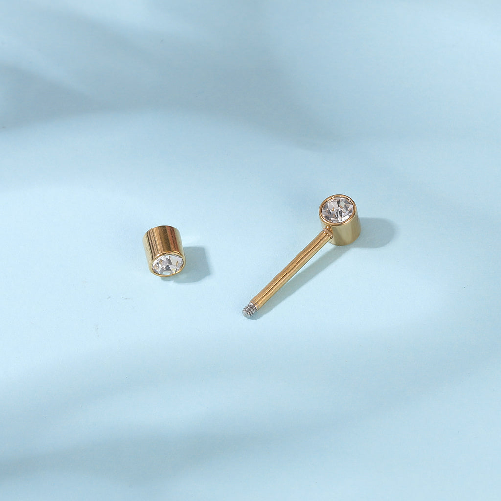 2pcs 14G Simple Nipple Barbell Ring Round Crystal Gold Nipple Piercing