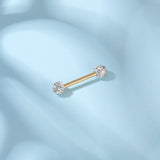 2pcs 14G Simple Nipple Barbell Ring White Crystal Gold Rod Nipple Piercing
