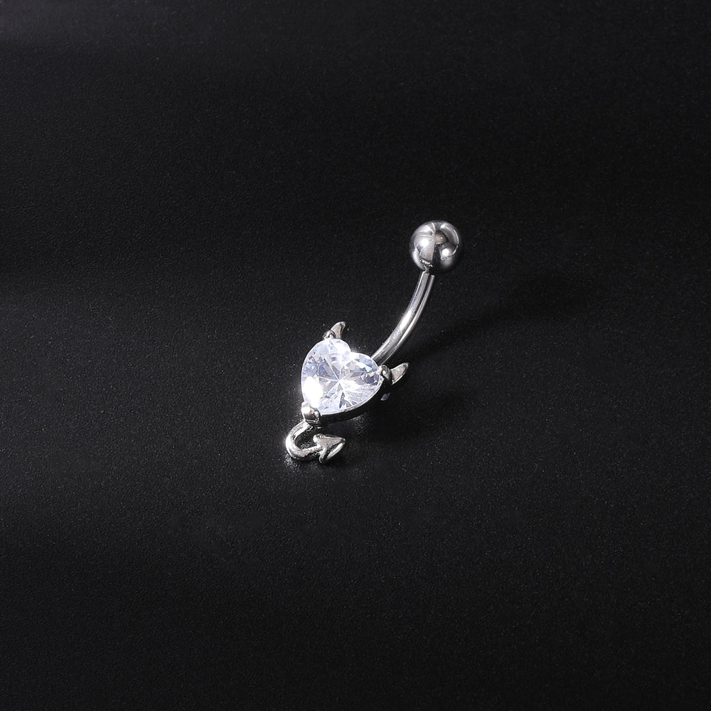 Demon Belly Button Rings with AAA Heart Cubic Zirconia