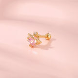 16G Pink Crystal Stud Earring Round Zircon Ear Stud Jewelry