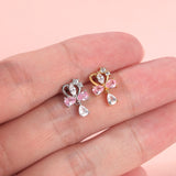 16G Pink Bowknot Stud Earring Gold Plated Heart Ear Stud Jewelry