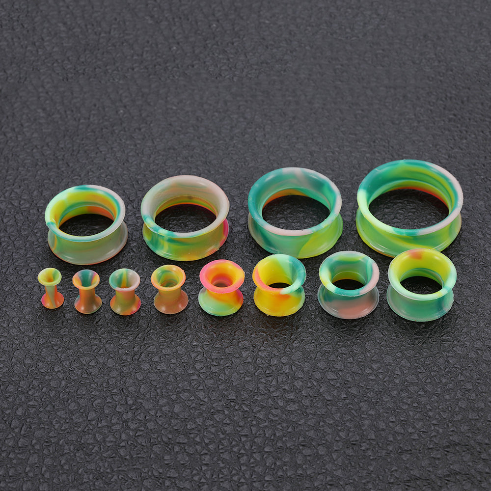 3-25mm-Thin-Silicone-Flexible-Green-Yellow-Red-Ear-plug-Double-Flared-Expander-Ear-Gauges