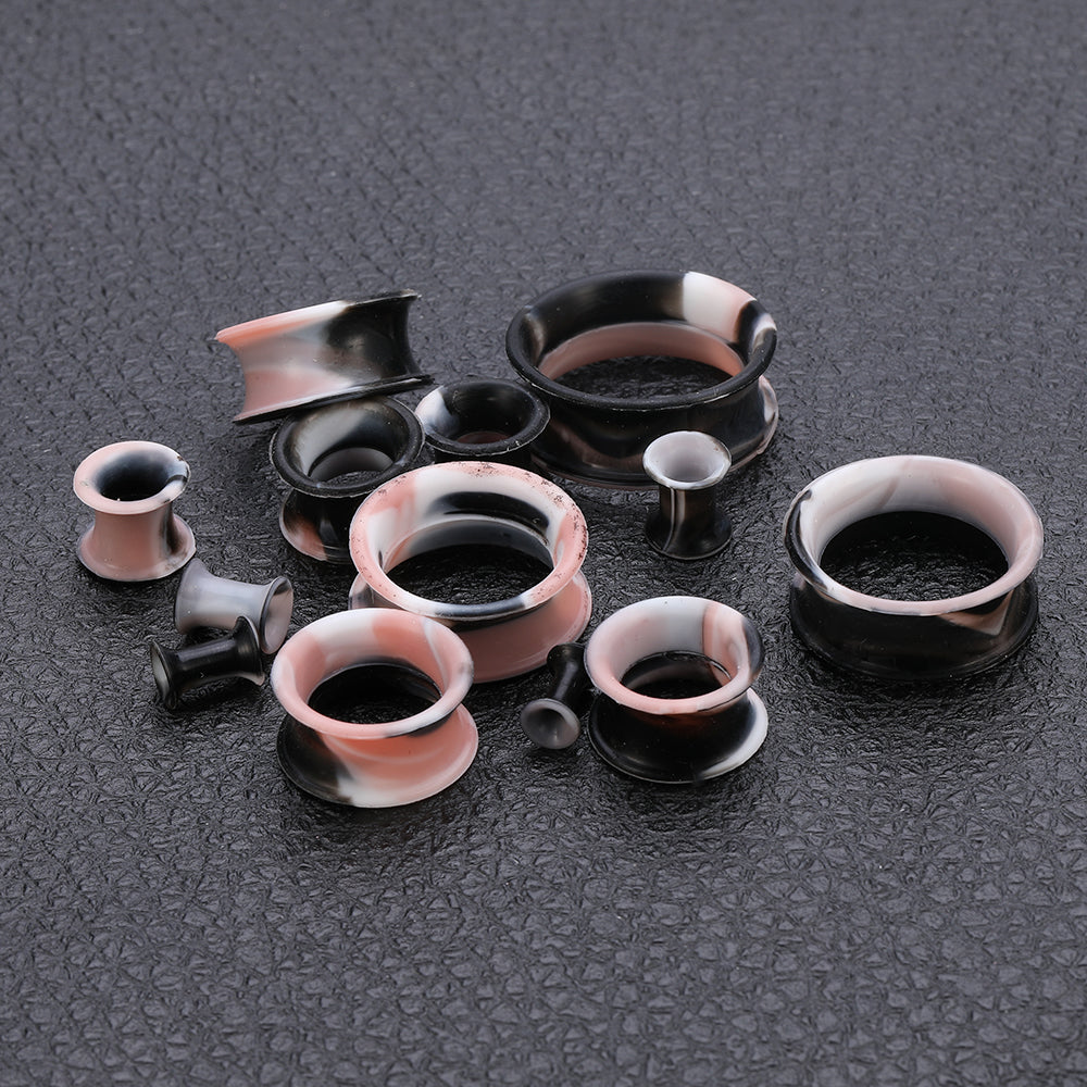 3-25mm-Thin-Silicone-Flexible-Black-Pink-White-Plugs-and-tuunels-Double-Flared-Expander-Ear-Gauges