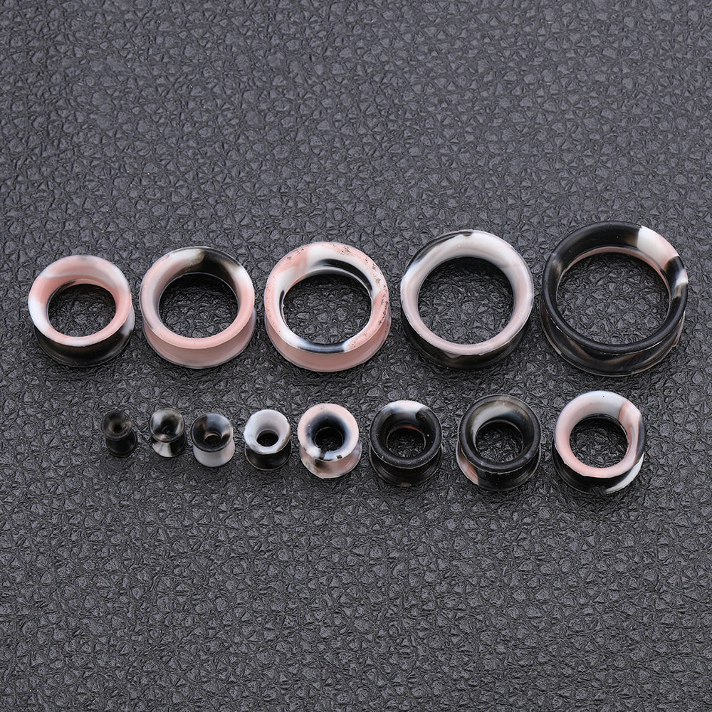 3-25mm-Thin-Silicone-Flexible-Black-Pink-White-Ear-Tunnels-Double-Flared-Expander-Ear-Gauges