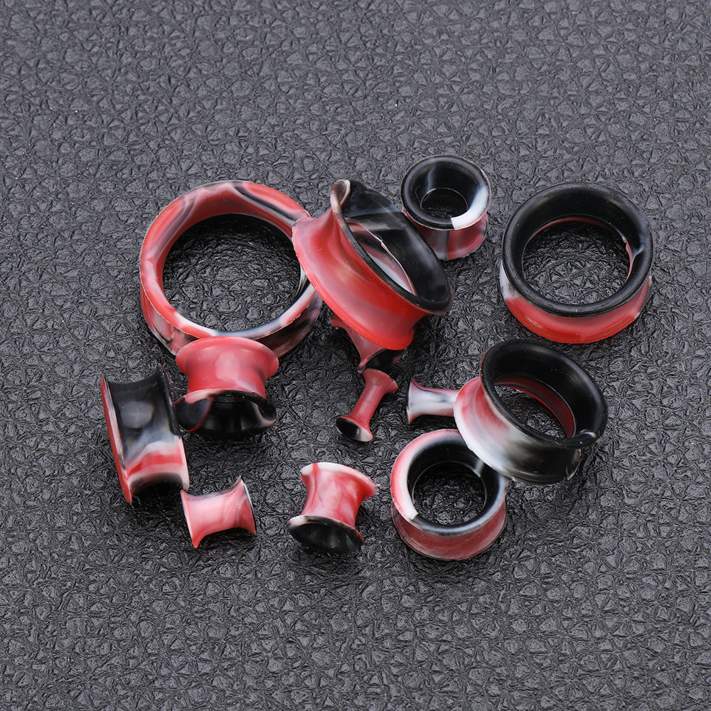 3-25mm-Thin-Silicone-Flexible-Black-White-Red-Plugs-and-tuunels-Double-Flared-Expander-Ear-Gauges