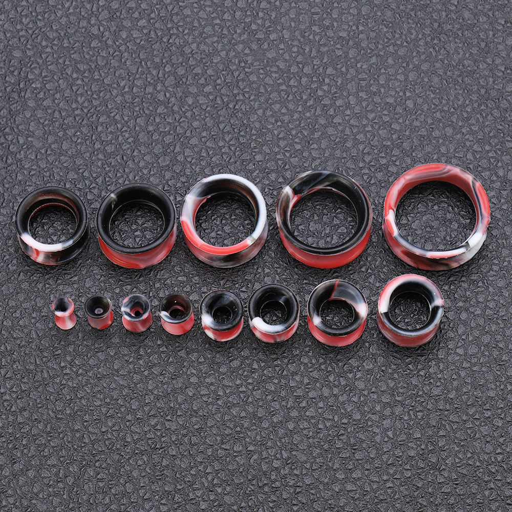 3-25mm-Thin-Silicone-Flexible-Black-White-Red-Ear-Tunnels-Double-Flared-Expander-Ear-Gauges