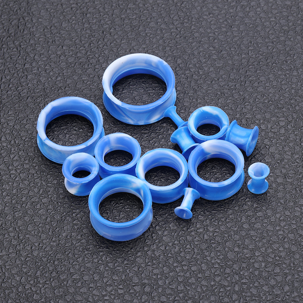 3-25mm-Thin-Silicone-Flexible-Blue-White-Plugs-and-tuunels-Double-Flared-Expander-Ear-Gauges