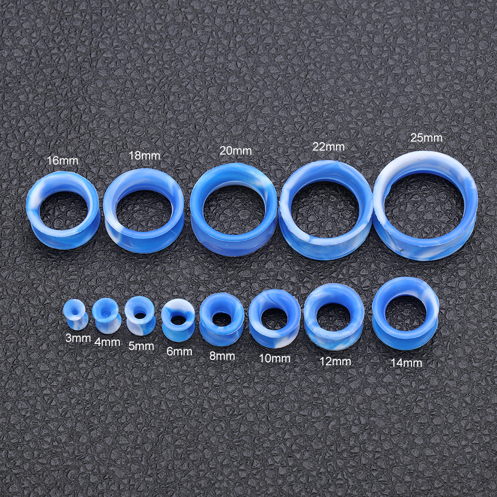 3-25mm-Thin-Silicone-Flexible-Blue-White-Ear-plug-tunnel-Double-Flared-Expander-Ear-Gauges