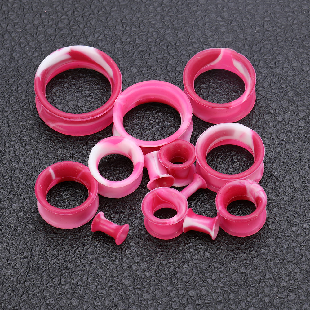 3-25mm-Thin-Silicone-Flexible-Red-Pink-White-Plugs-and-tuunels-Double-Flared-Expander-Ear-Gauges