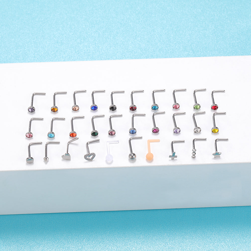 60-Pcs-Set-Stainless-Steel-Nose-Rings-Crystal-Acrylic-L-Shaped-Piercing-Economic-Set