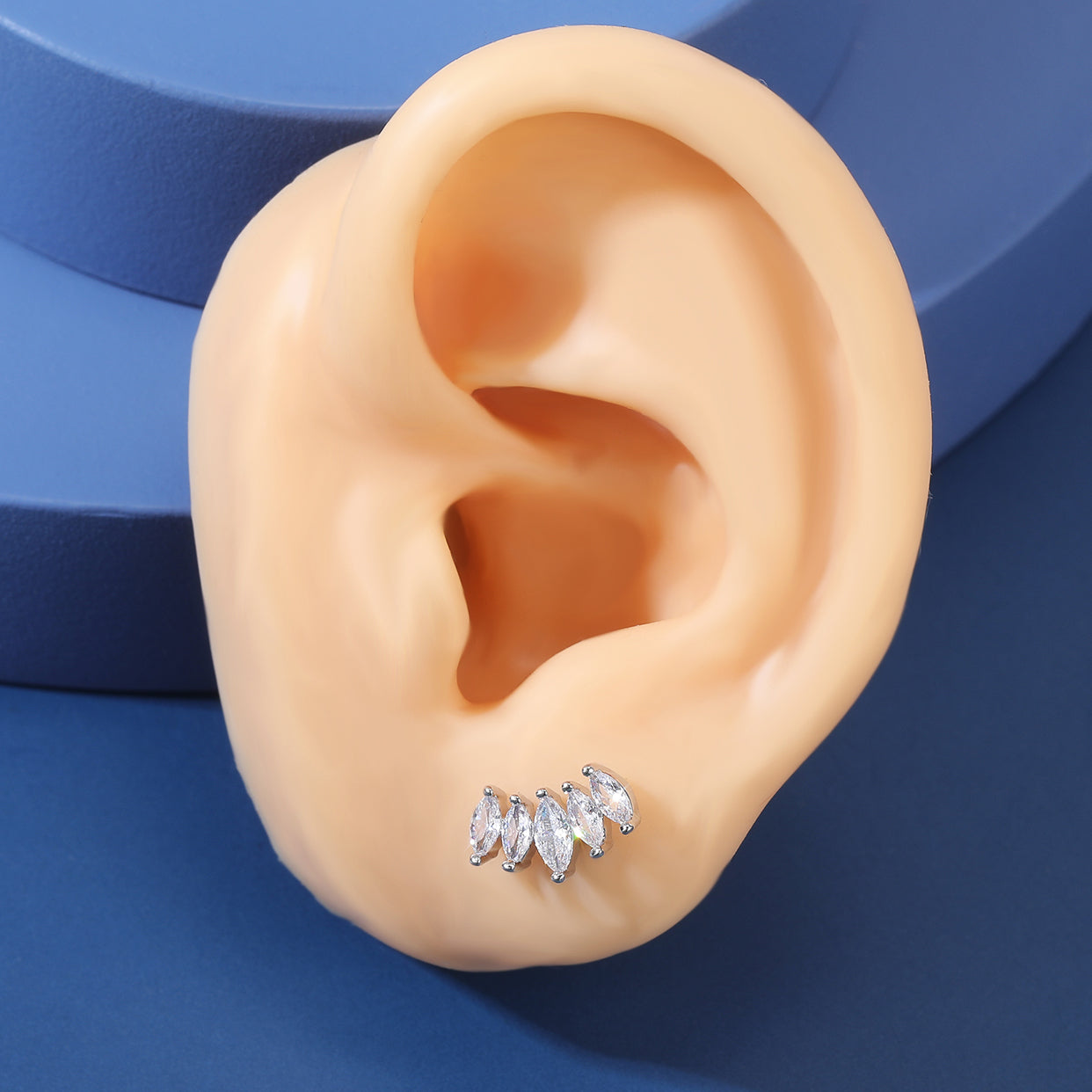 16G Petal Stud Earring White Zircon Ear Stud Jewelry