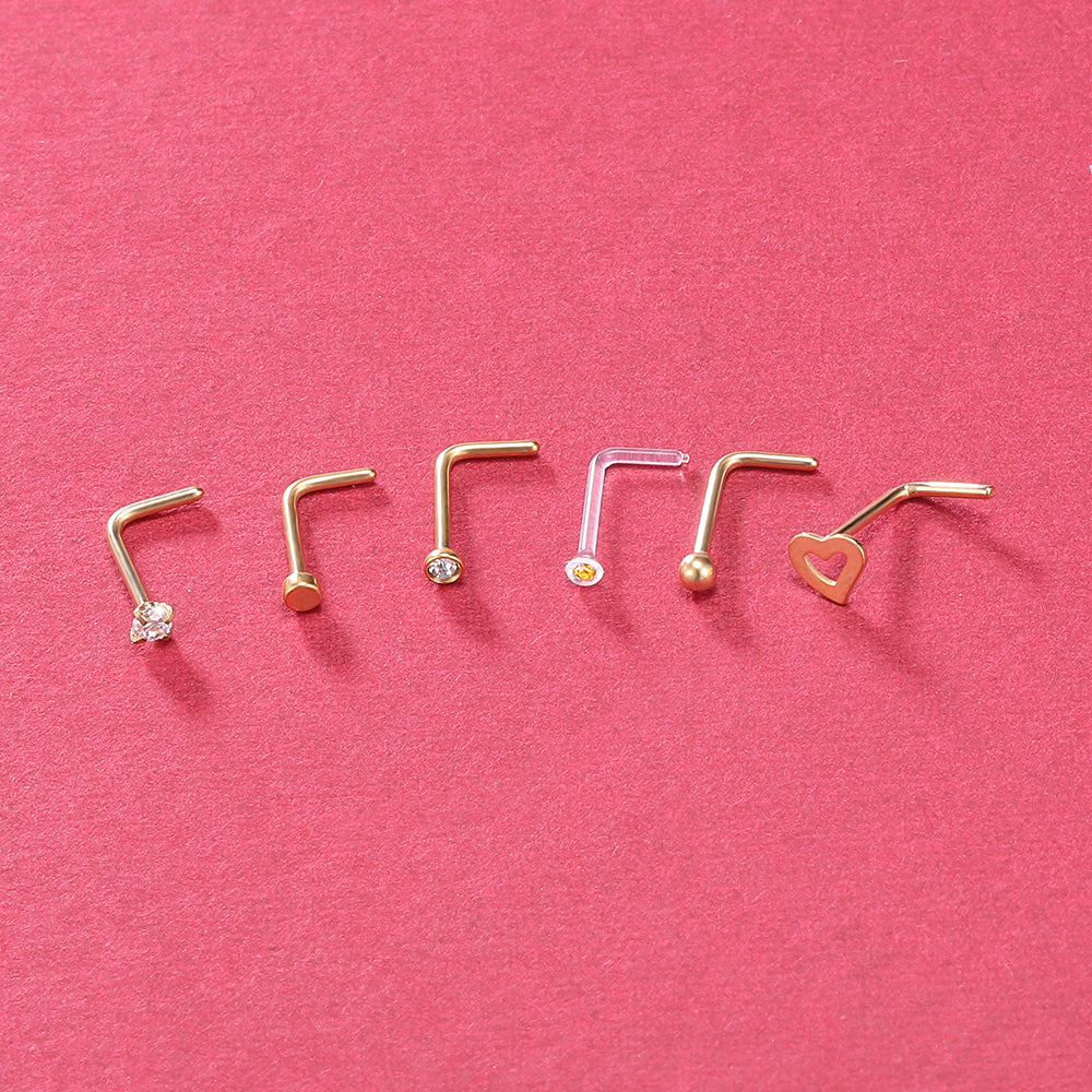 6Pcs-Set-Gold-L-Shaped-Nose-Stud-Rings-Clear-Bioflex-Nose-Piercing-Economic-Set