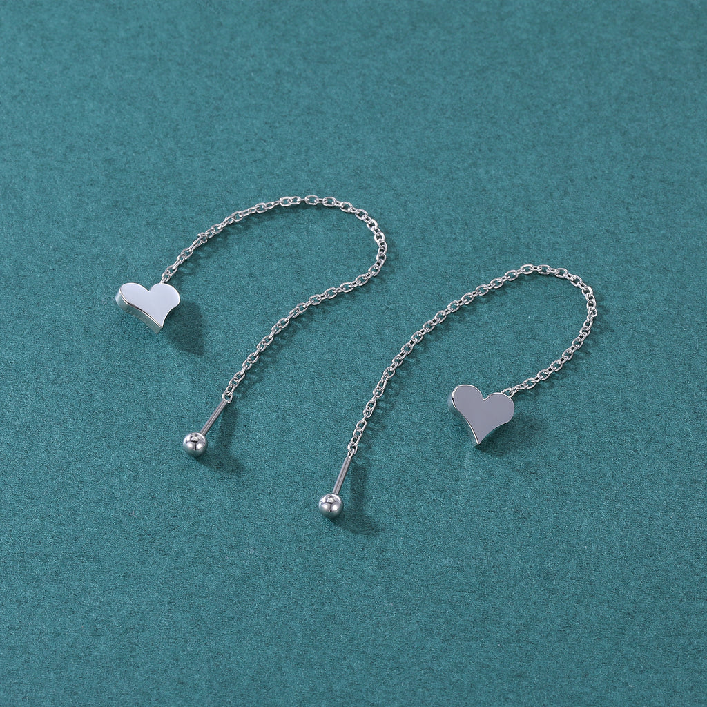 20G Heart Dangle Stud Earring Chain Ear Stud Jewelry
