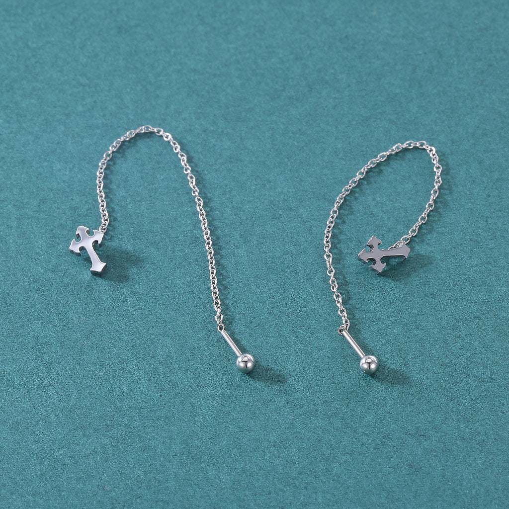 20G Cross Dangle Stud Earring Chain Ear Stud Jewelry