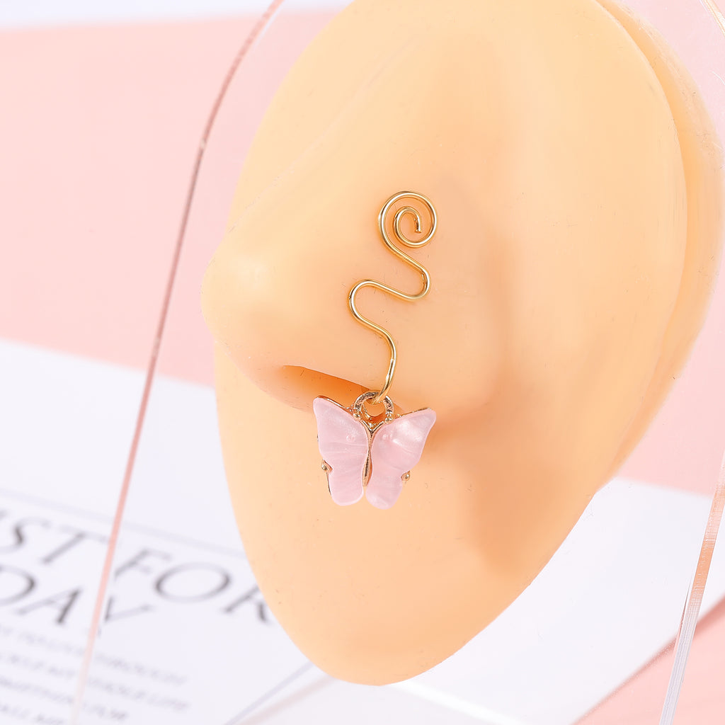 16g-gold-stainless-steel-u-shaped-nose-clip-drop-butterfly-pink-white-fake-nose-ring