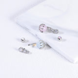 Pink White Opalite Belly Button Rings Round Crystal Belly Navel Piercing