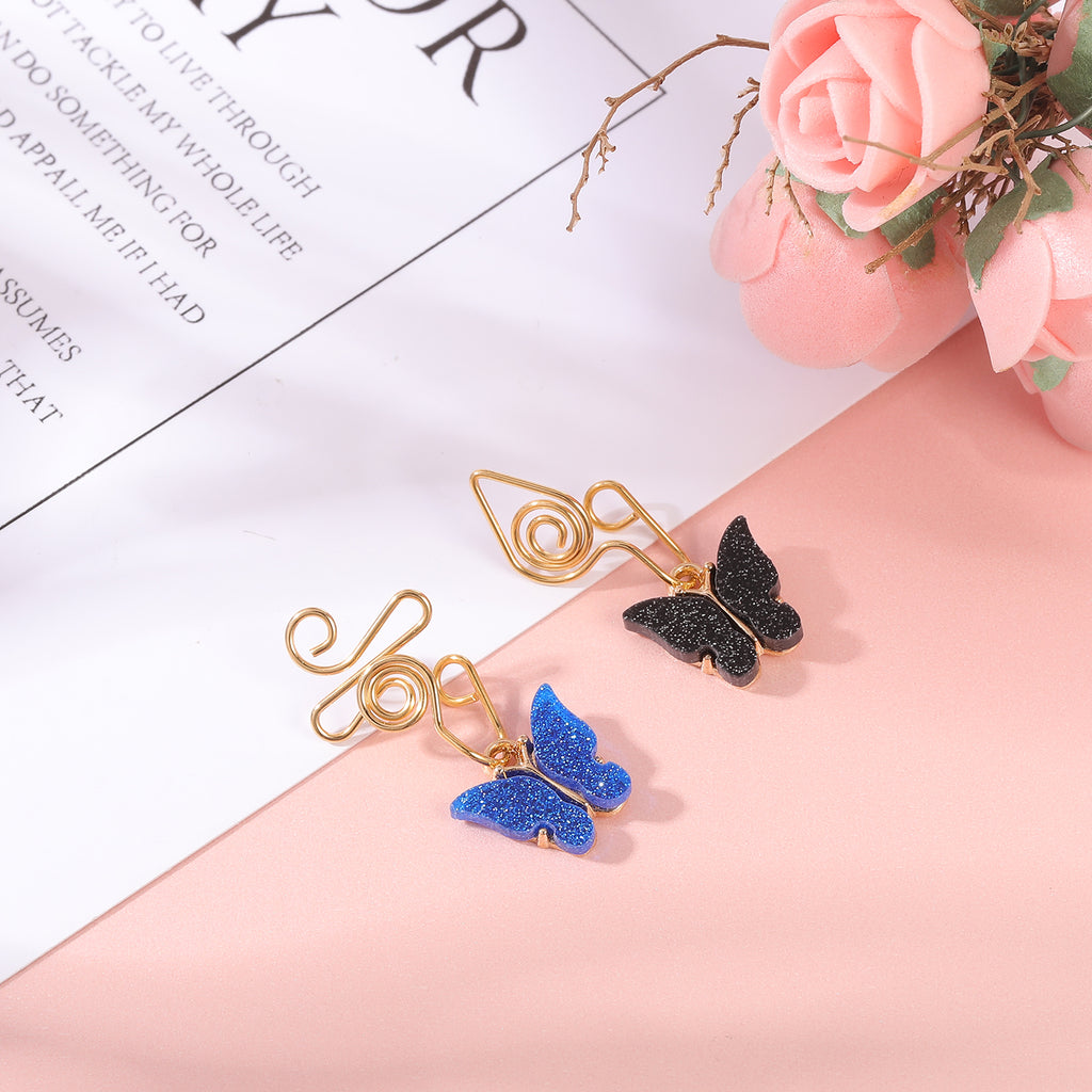 16g-gold-stainless-steel-u-shaped-nose-clip-drop-butterfly-black-blue-fake-nose-ring