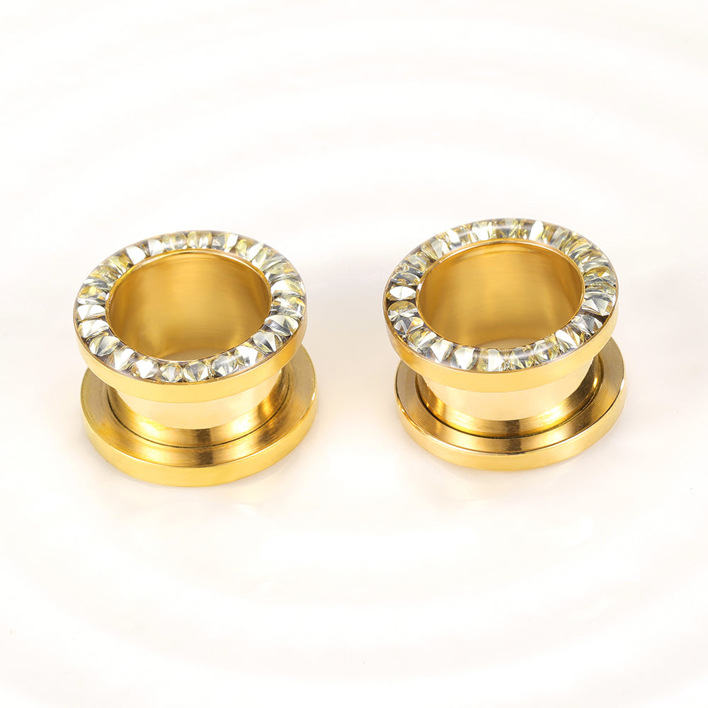 Ear-Tunnel-Gold-Plated-CZ-Crystal-Stainless-Steel-Ear-Gauges-for-Women-Men