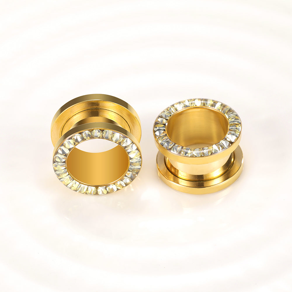 Ear-Plug-Tunnel-Gold-Plated-CZ-Crystal-Stainless-Steel-Ear-Gauges-for-Women-Men