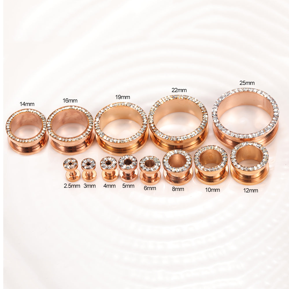 Plugs-and-Tuunels-CZ-Crystal-Rose-Gold-Stainless-Steel-Ear-Stretchers