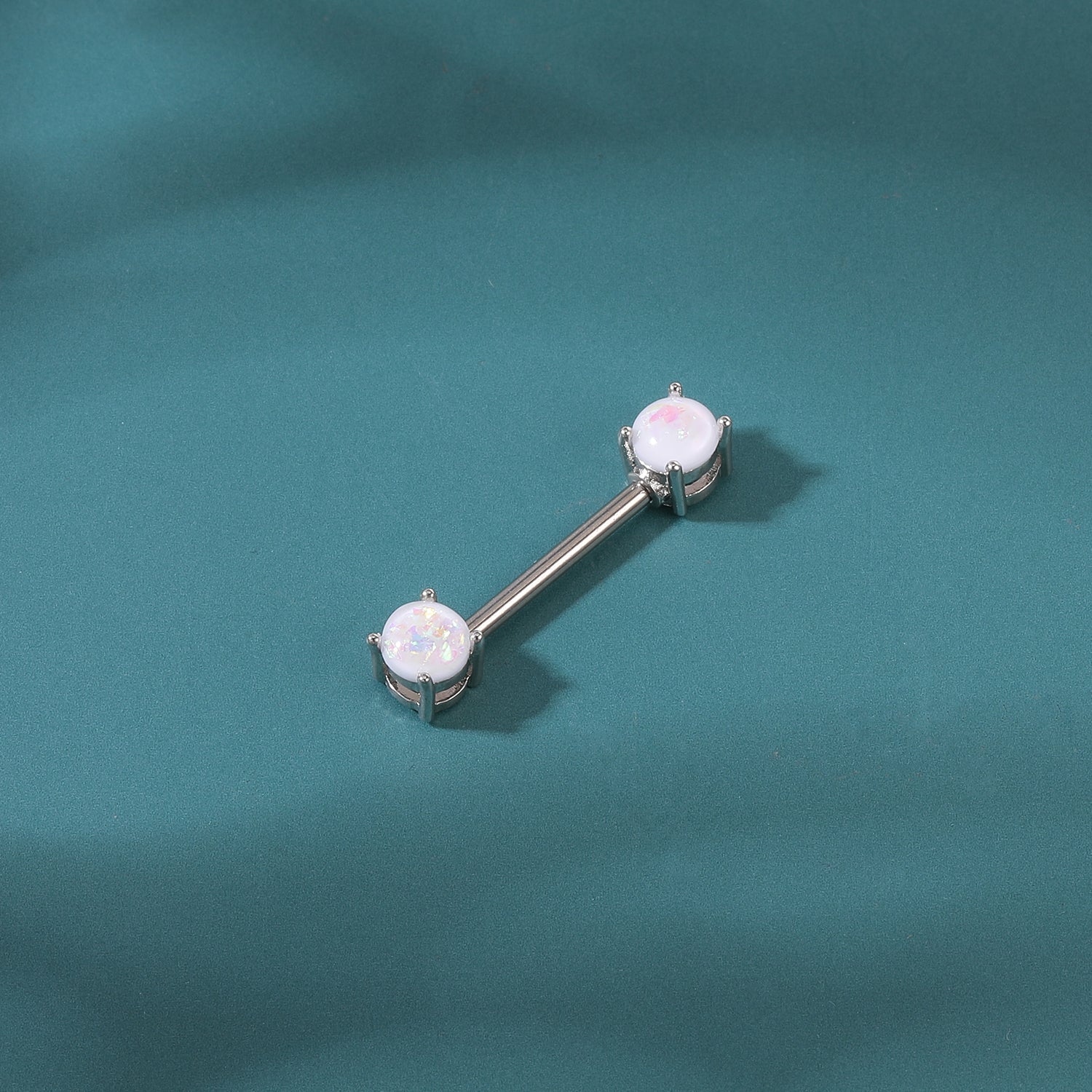 2pcs 14G White Opal Nipple Barbell Ring Claw Nipple Piercing