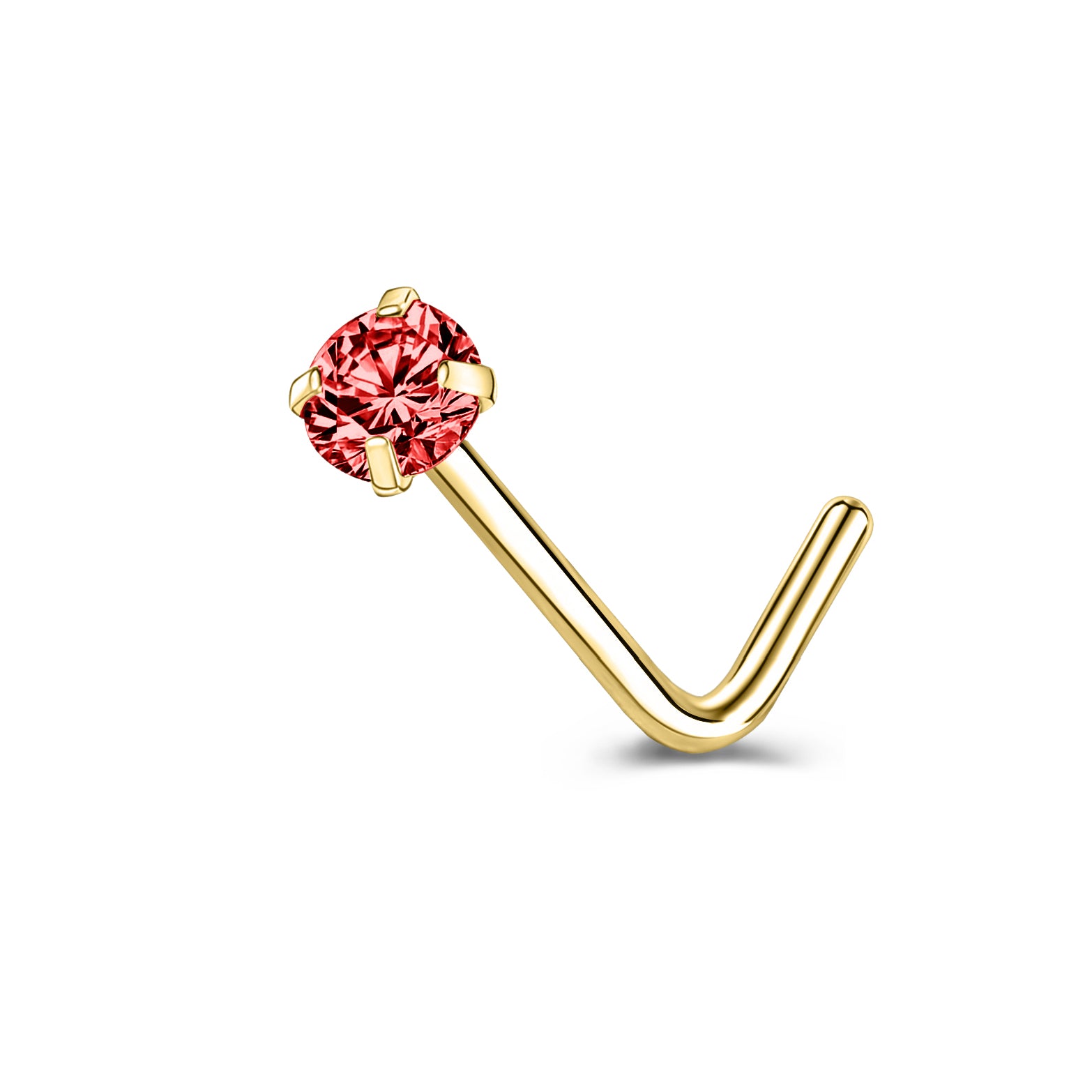 6 Pcs/Set 20G Red Zircon Nose Studs Piercing L-Shape Nose Rings Gold Plated Nostril Piercing