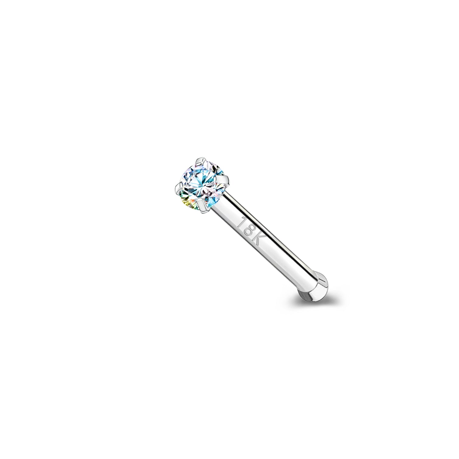 20G AB White Zircon Nose Studs Piercing Nose Bone Shape Nose Rings 18K Plated Nostril Piercing