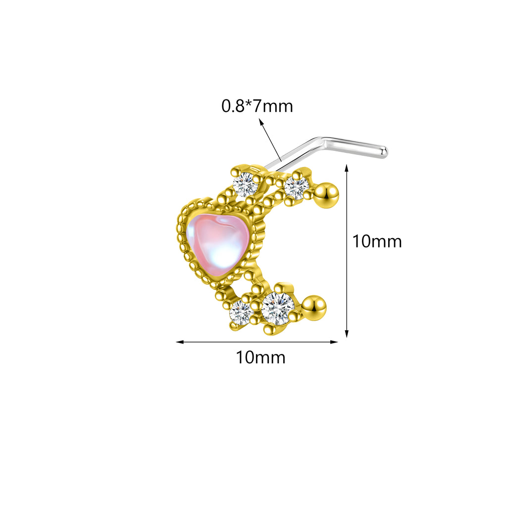 20G White Zircon Nose Studs Piercing Pink Heart L Shape Nose Rings Gold Silver Plated Nostril Piercing