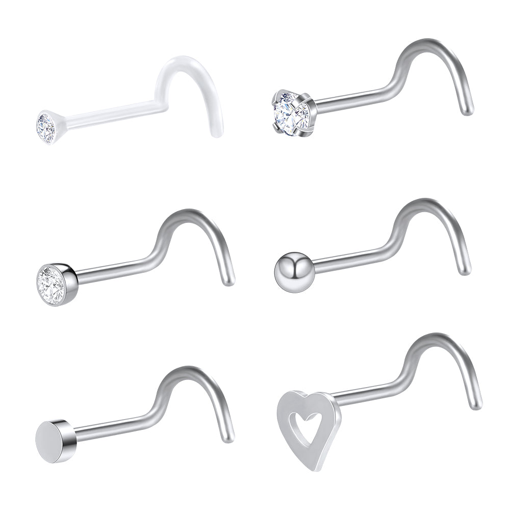 6Pcs-Set-Silver-Nose-Stud-Rings-Clear-Bioflex-Nose-Screw-Piercing-Economic-Set
