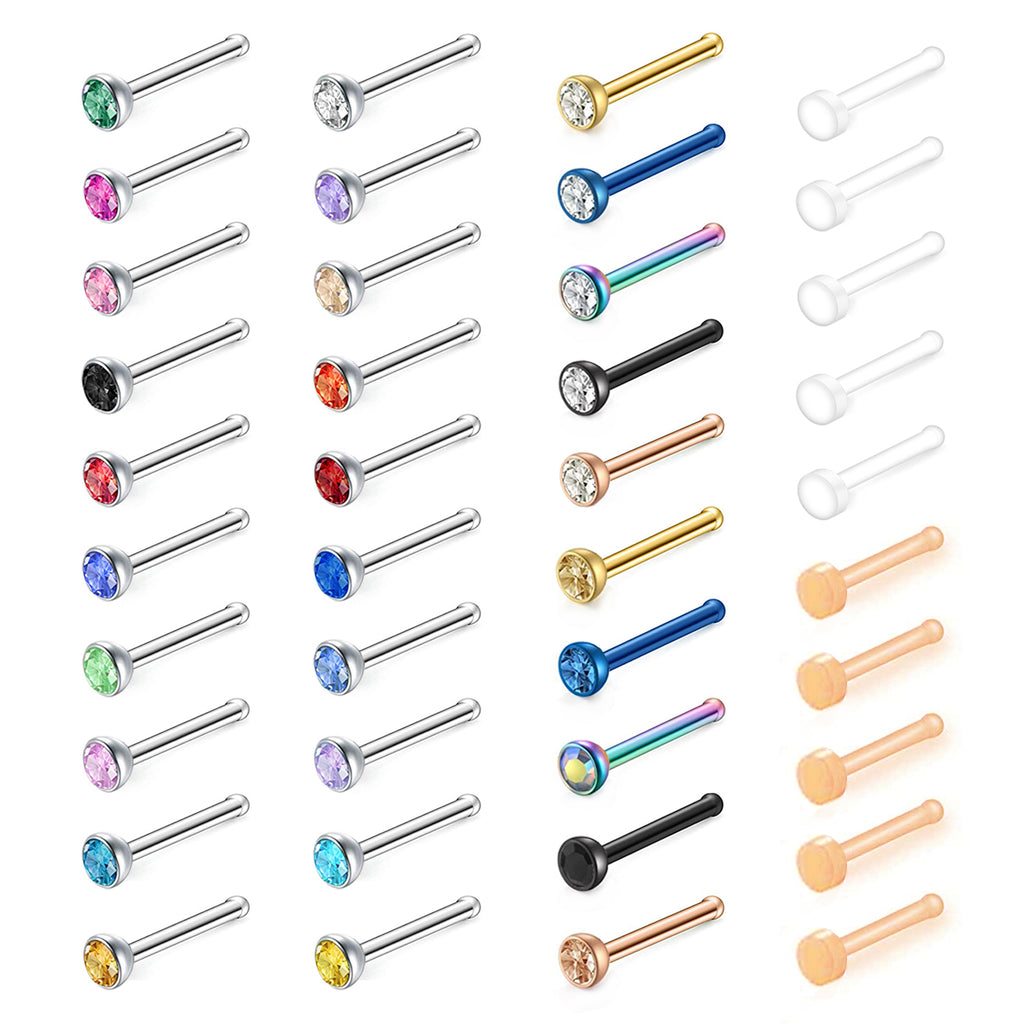 40-Pcs-Set-Multicolor-Nose-Rings-Crystal-Clear-Bioflex-Nose-Bone-Piercing-Economic-Set