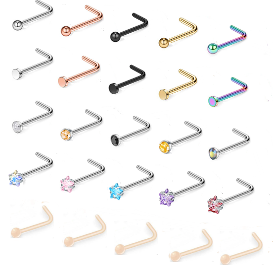 25-Pcs-Set-Mixed-Color-Nose-Rings-Stainless-Steel-Bioflex-Nose-Piercing-L-Shaped-Economic-Set