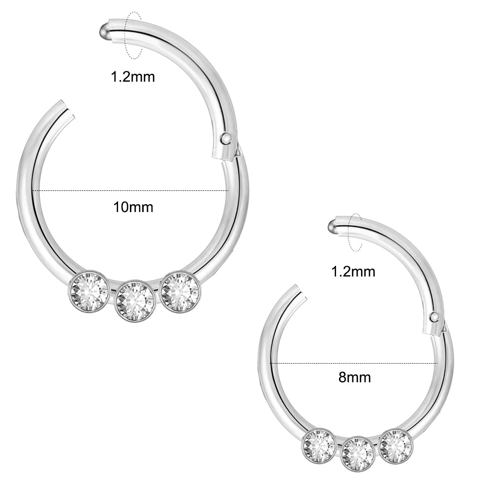 16G Round Crystal Clicker Septum Ring 3 Colors Stainless Stell Charm Helix Cartilage Piercing