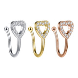 ZS White Zircon Heart U-shaped Nose Clip Simple Stainless Steel Fake Nose Ring