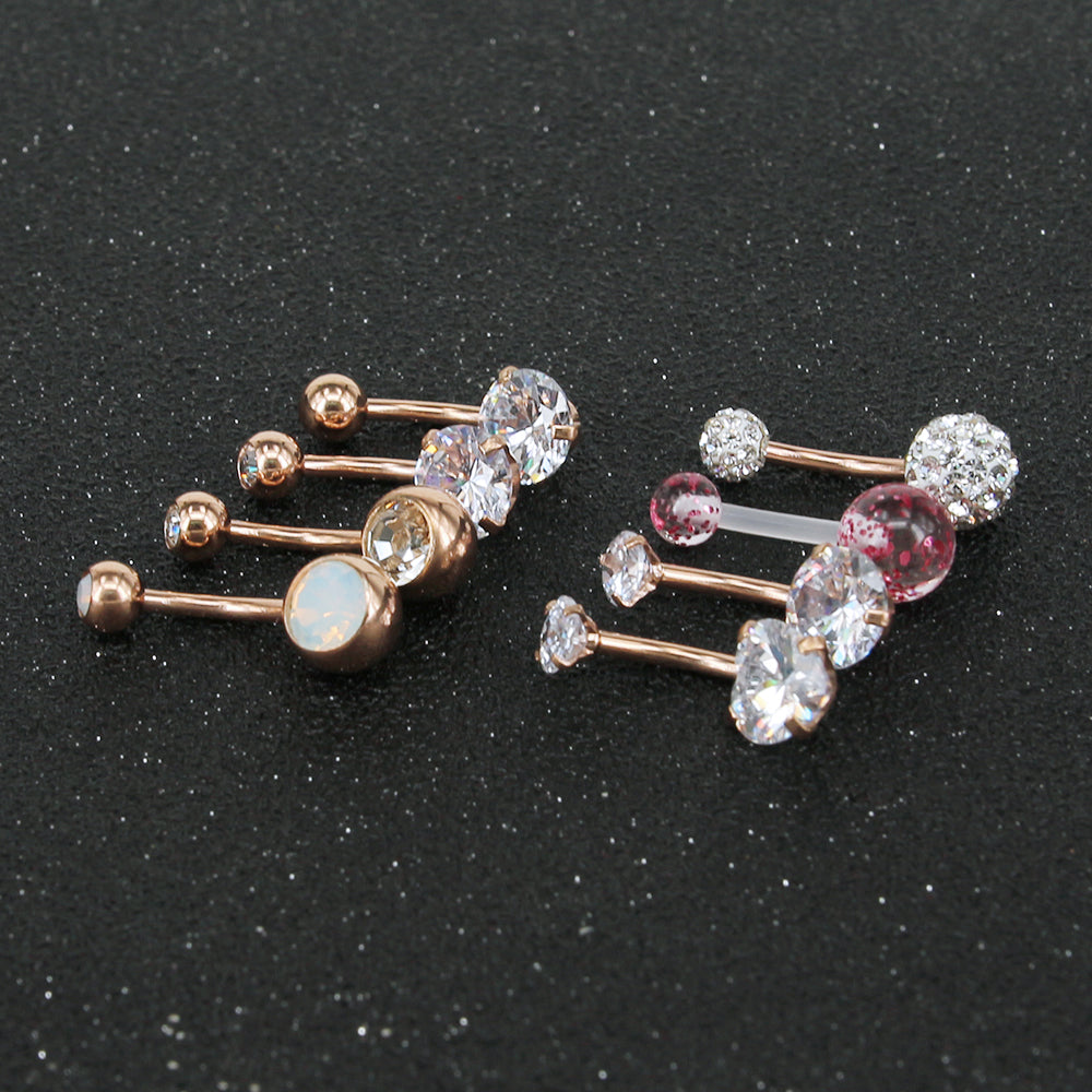 7 Pcs Rose Gold Belly Button Rings Crystal Zirconia Opal Navel Piercing - Economic Set
